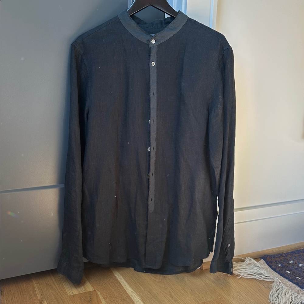 John Varvatos Charcoal Button-Up Shirt 100% linen